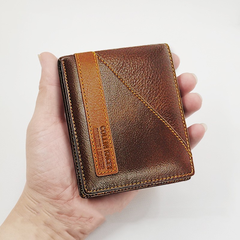 Men’s Genuine Cowhide Leather Bifold Wallet with Contrast Details