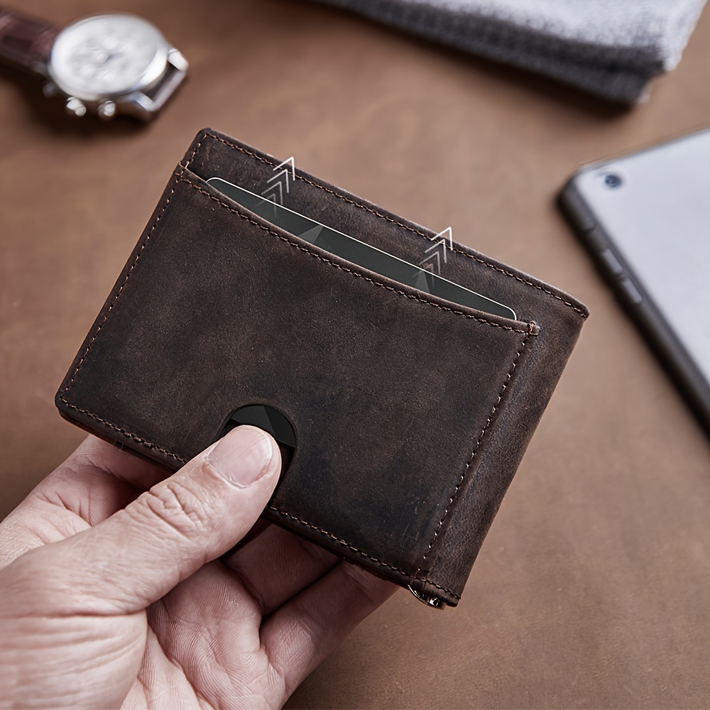 Men’s Slim Leather Bifold Wallet with AirTag Holder and Money Clip - Image 6