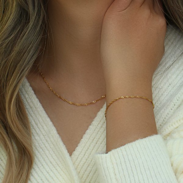 18K Gold-Tone Water-Wave Chain Bracelet and Necklace