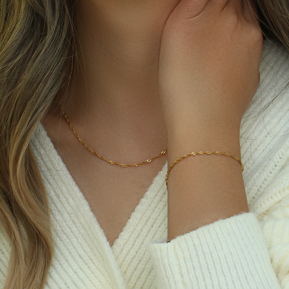 18K Gold-Tone Water-Wave Chain Bracelet and Necklace