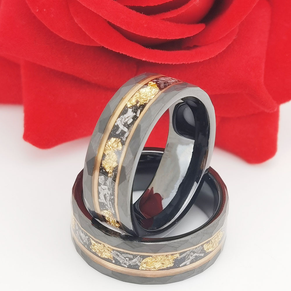 Black 8 mm Flat Hammer-Pattern Tungsten Ring - Image 4