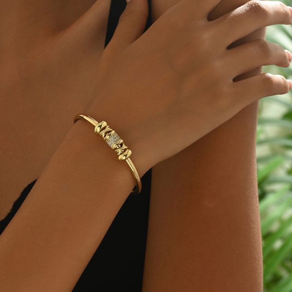 Women’s Gold-Tone Geometric Open Bangle with Cubic Zirconia