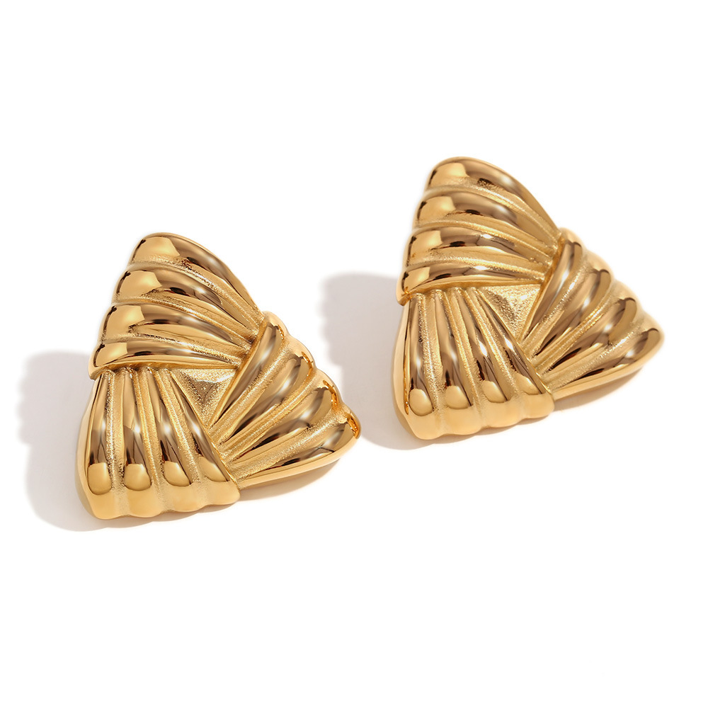 18K Gold Triangular Stud Earrings - Image 6