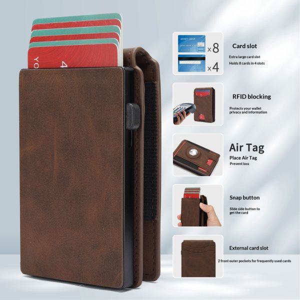 Men’s RFID-Blocking PU Leather Wallet with AirTag Holder and Multi-Card Slots