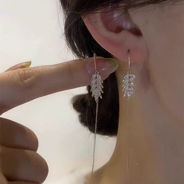 Gold Wheat Tassel Ear-Threader Earrings
