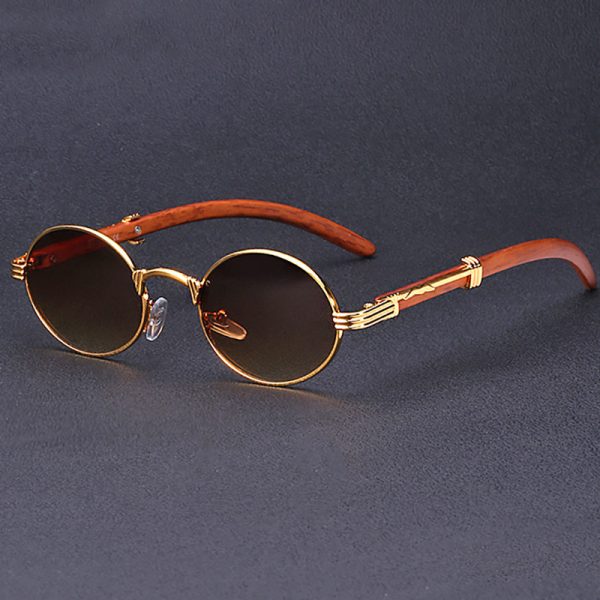 Wood-Look Oval Sunglasses