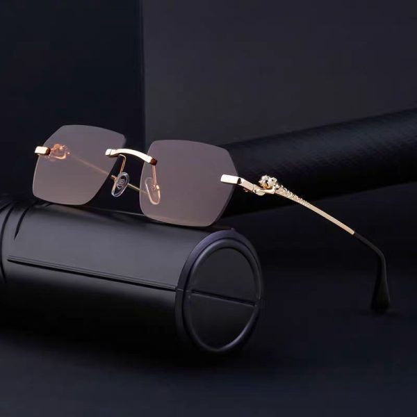 Unisex Frameless Leopard-Trim Sunglasses with Colorful Lens Options