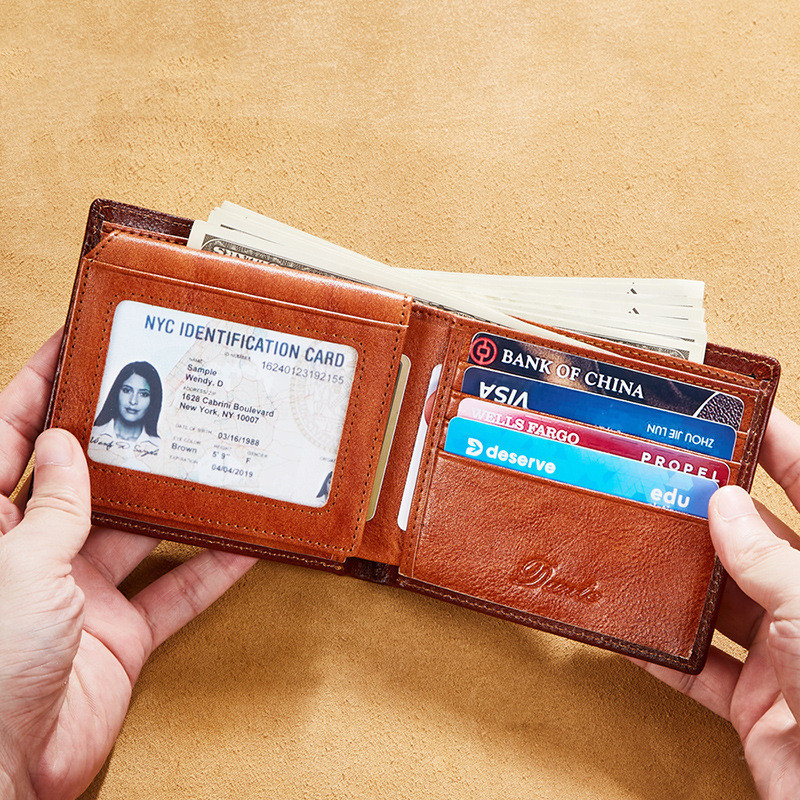 Men’s Slim Cowhide Leather Bifold Wallet with ID Window - Image 6