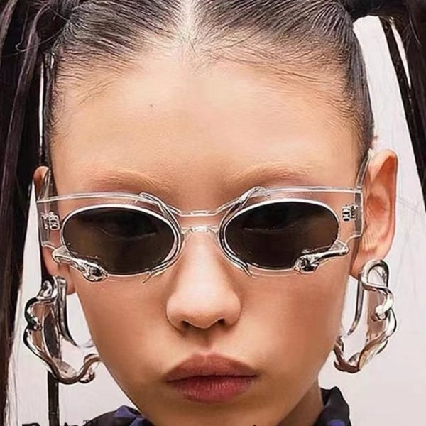 Snake-Detail Oval Sunglasses
