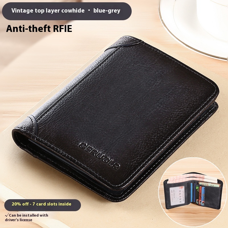 Slim Cowhide Leather Wallet with Card Slots and ID Window - Image 8