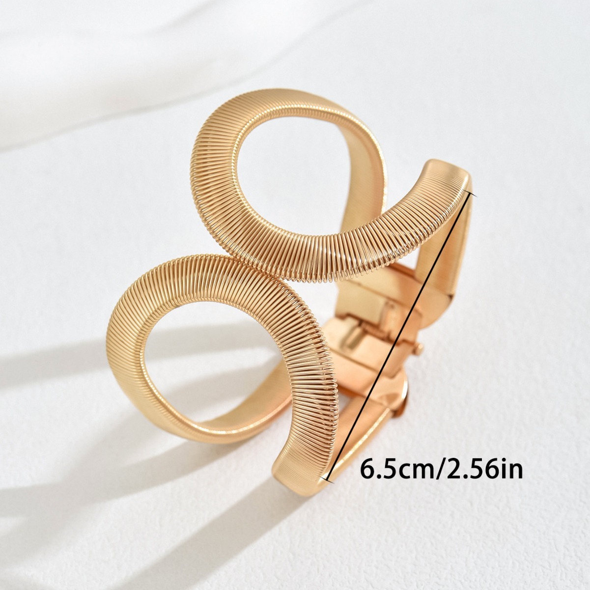 Women’s Gold-Tone Interlocking Loop Cuff Bracelet, Textured Wide Statement Bangle Jewelry - Image 4
