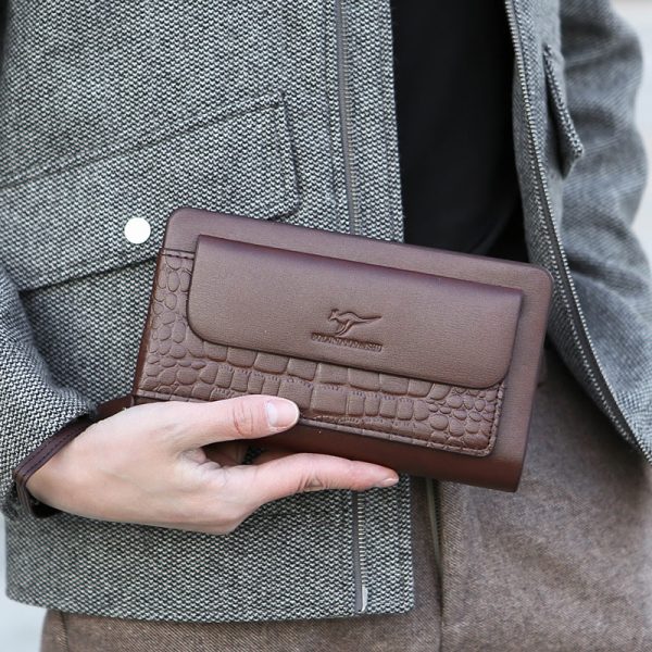 Men’s PU Leather Multi-Compartment Clutch Wallet with Wrist Strap