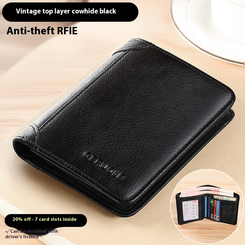 Slim Cowhide Leather Wallet with Card Slots and ID Window - Image 3