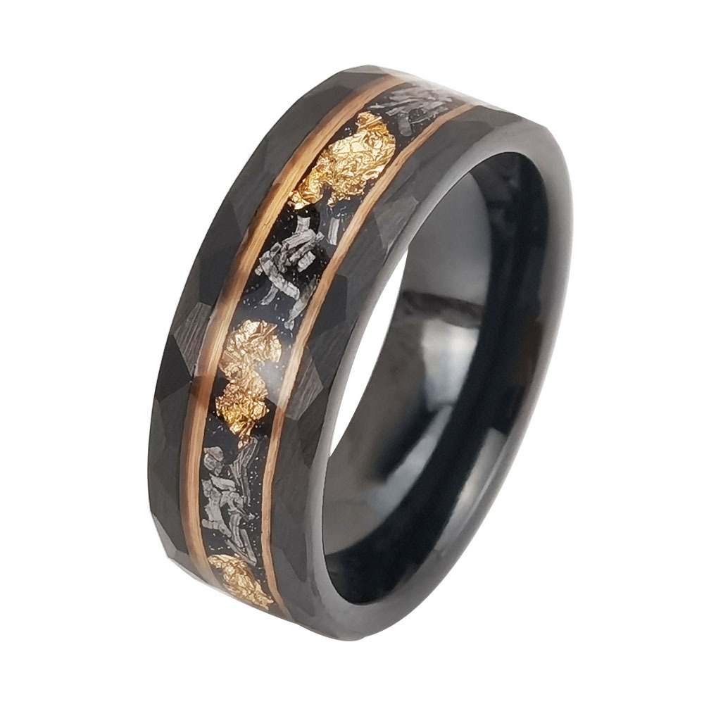 Black 8 mm Flat Hammer-Pattern Tungsten Ring - Image 5