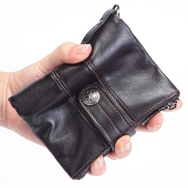 Men’s Retro Cowhide Leather Wallet with Zipper and Snap Tab