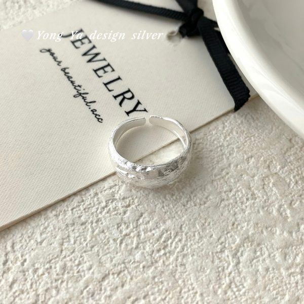 Women’s S999 Fine Silver Hammered Open Ring, Wide Irregular Minimalist Statement Jewelry