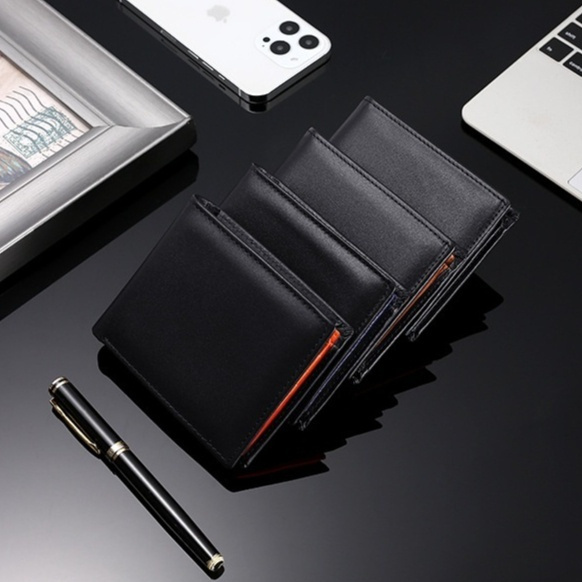 Men’s Cowhide Leather Bifold Wallet with Contrast Trim