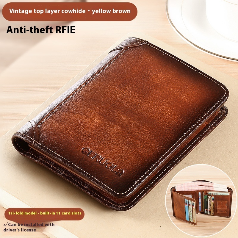 Slim Cowhide Leather Wallet with Card Slots and ID Window - Image 5