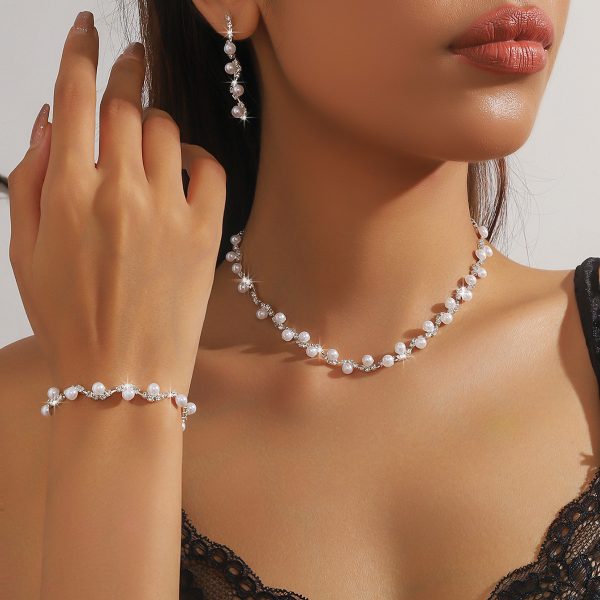 Women’s Pearl-Style Necklace, Earrings, and Bracelet Set