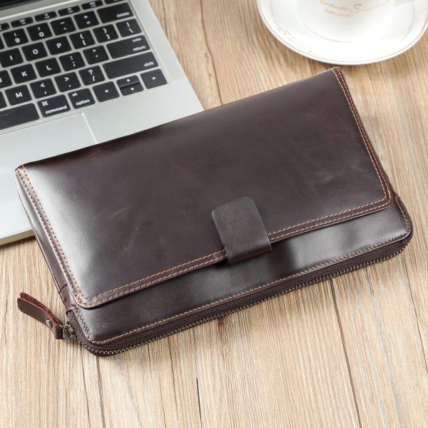 Men’s Cowhide Leather Zip-Around Clutch Wallet