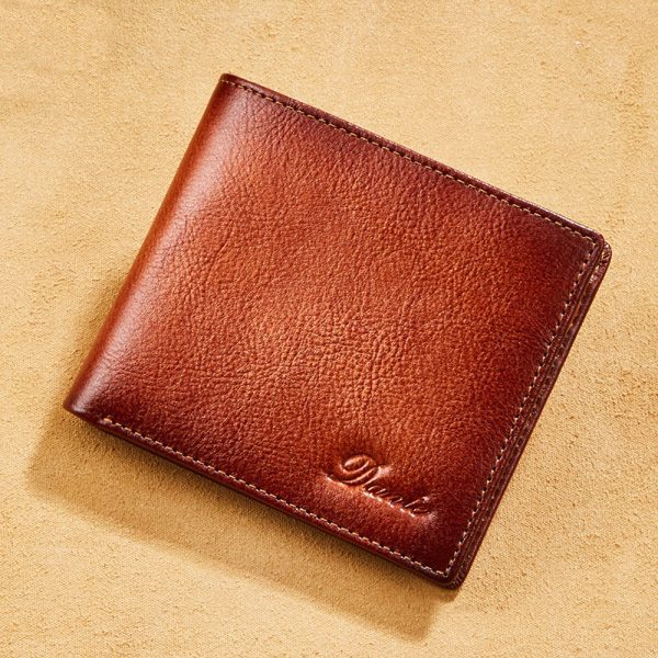 Men’s Slim Cowhide Leather Bifold Wallet with ID Window