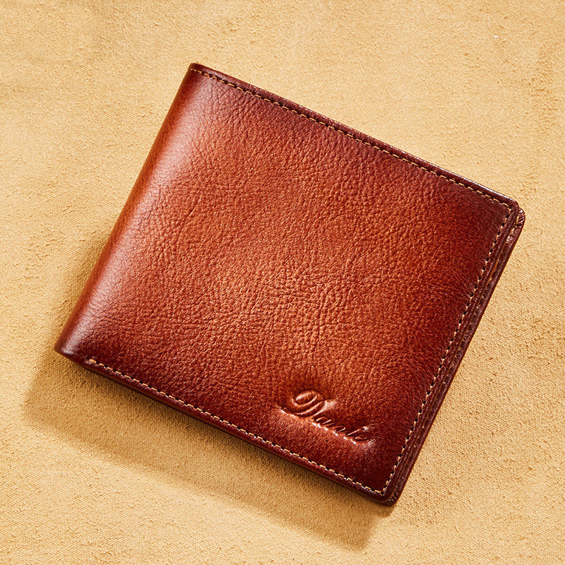 Men’s Slim Cowhide Leather Bifold Wallet with ID Window