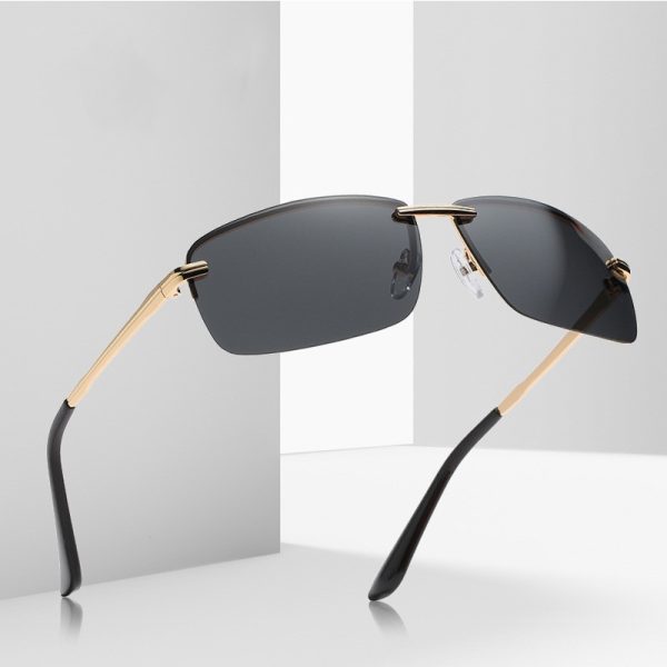 Men’s Rimless Yellow-Lens Driving Glasses with Silver Metal Frame