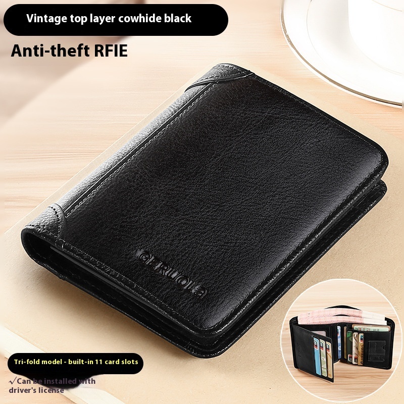 Slim Cowhide Leather Wallet with Card Slots and ID Window - Image 4