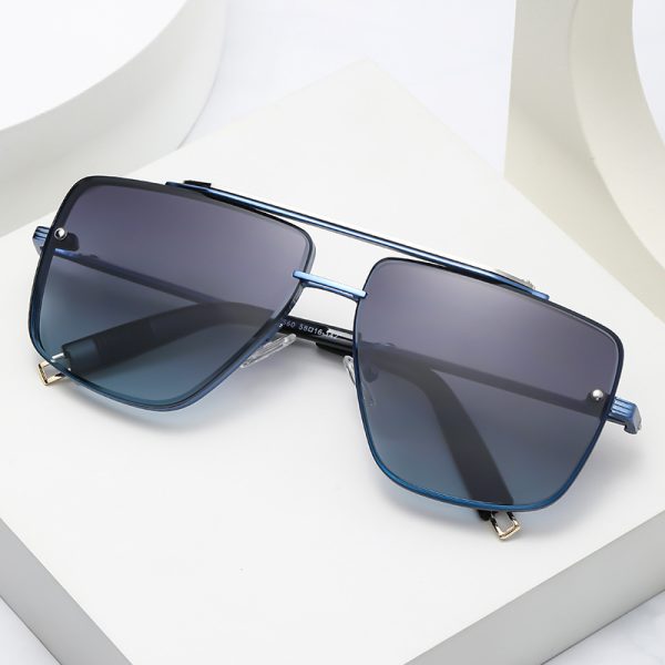 Men’s Double-Bridge Square Metal Sunglasses with UV400 Lenses