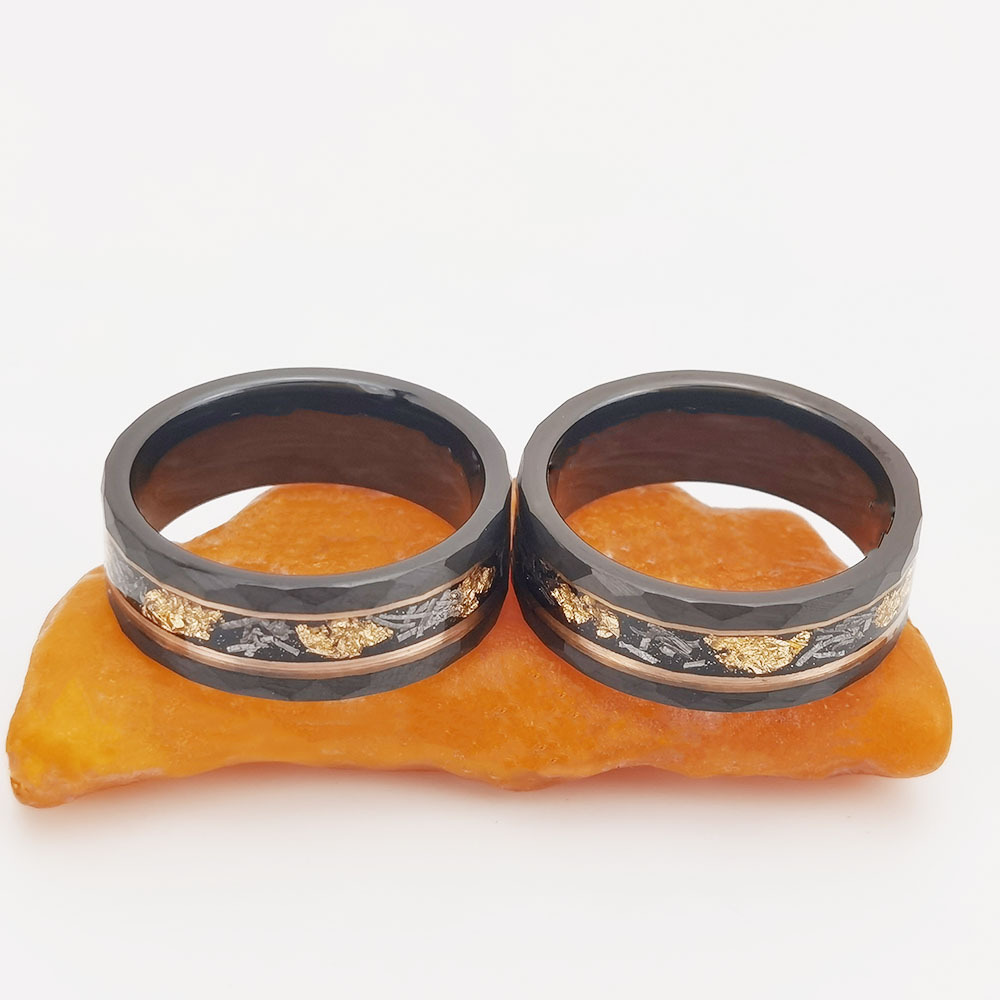 Black 8 mm Flat Hammer-Pattern Tungsten Ring - Image 3