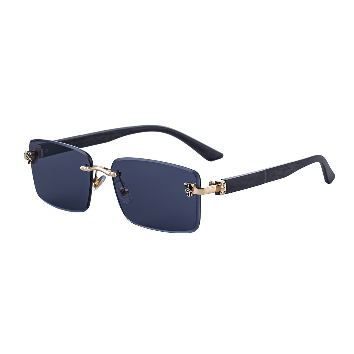 Men’s Rimless Rectangular Sunglasses with Retro Wood-Grain Temples - Image 8