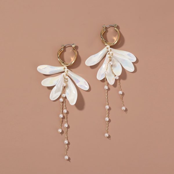 C-Shaped Pearl and Petal Earhook Earrings