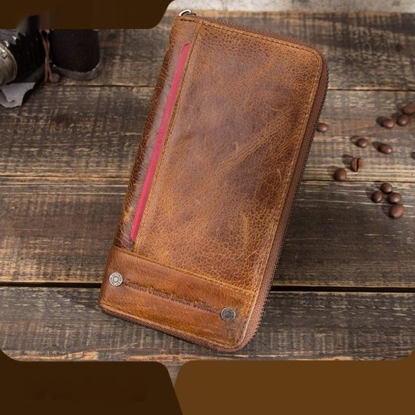 Men’s Vintage Cowhide Leather Long Zip-Around Wallet