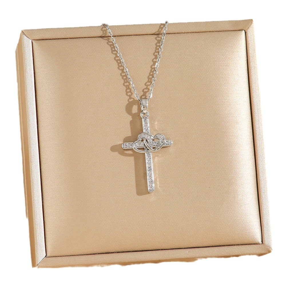 Cross and Heart Zircon-Style Pendant Necklace - Image 4