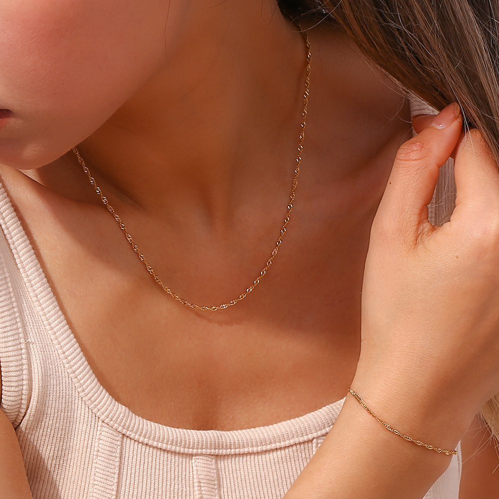 18K Gold-Tone Water-Wave Chain Bracelet and Necklace - Image 2