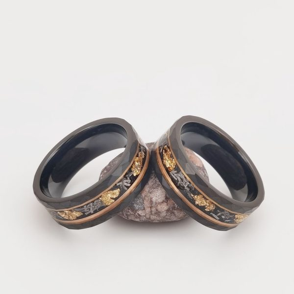 Black 8 mm Flat Hammer-Pattern Tungsten Ring
