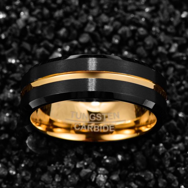 Black and Gold Frosted Tungsten Steel Ring