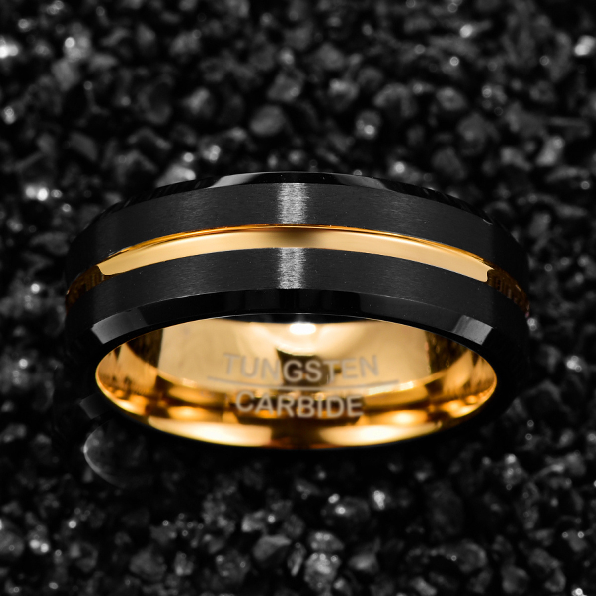 Black and Gold Frosted Tungsten Steel Ring
