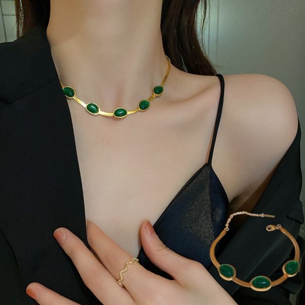 Green Stone-Style Layered Necklace