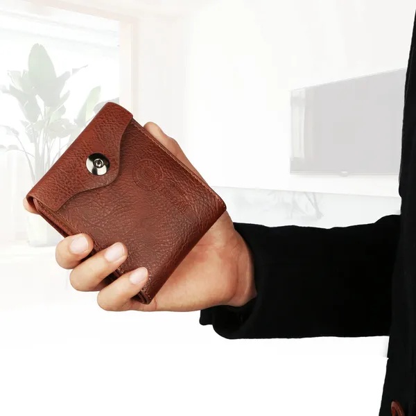 Men’s Brown PU Leather Wallet with Card Slots and Coin Pocket