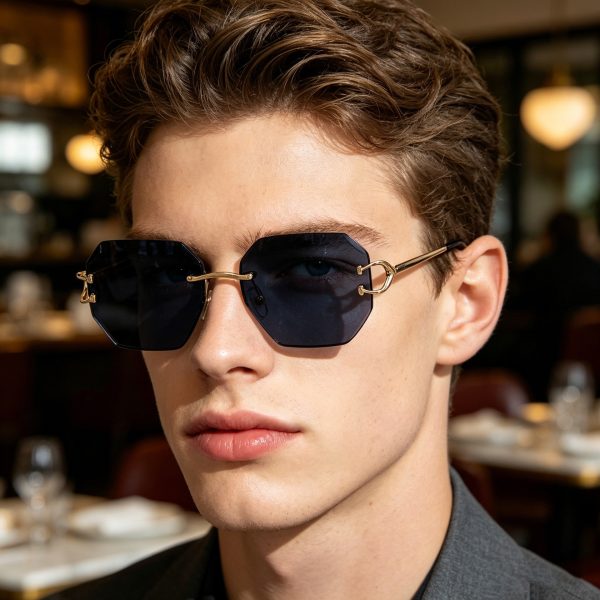 Unisex Retro Rimless Diamond-Cut Edge Sunglasses