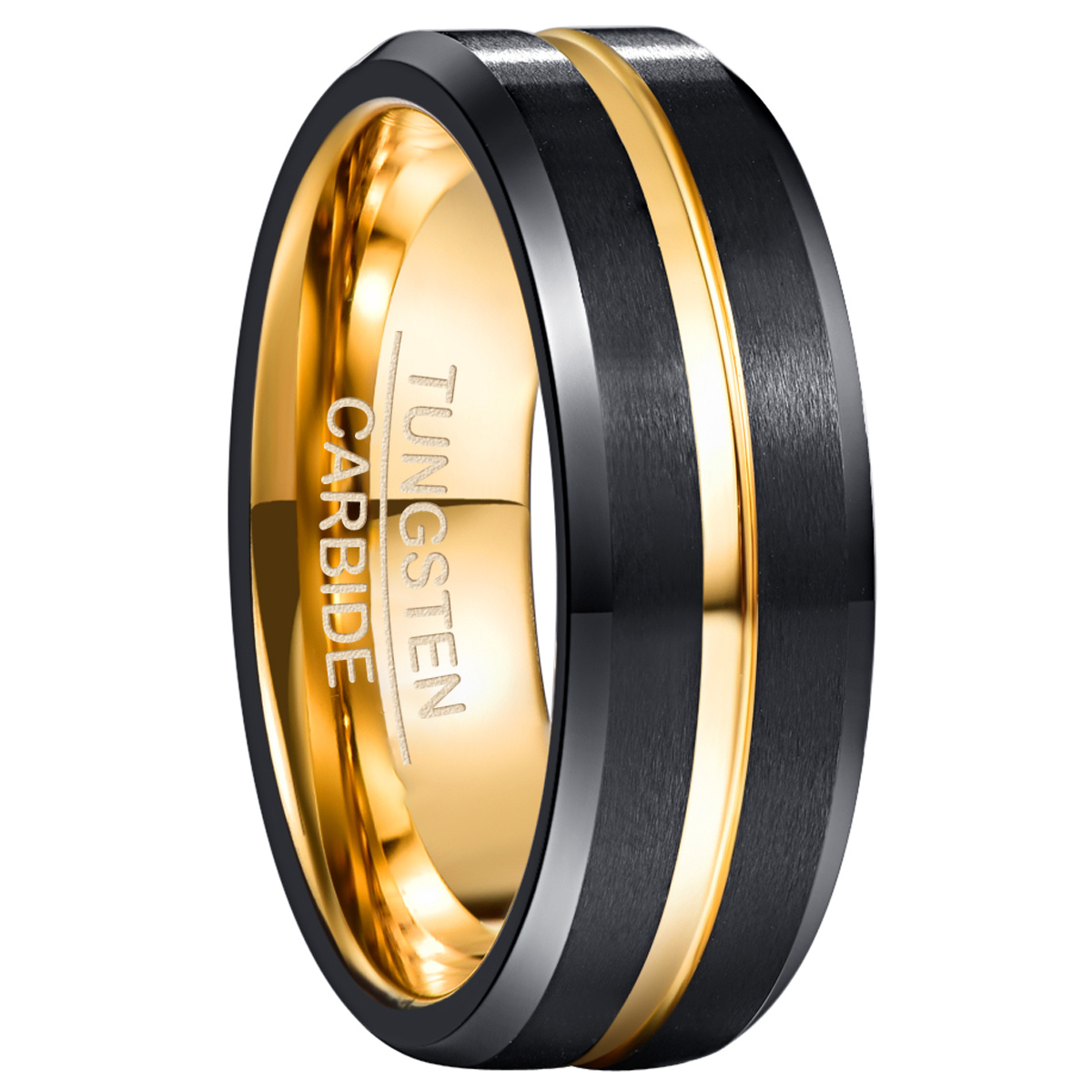 Black and Gold Frosted Tungsten Steel Ring - Image 2