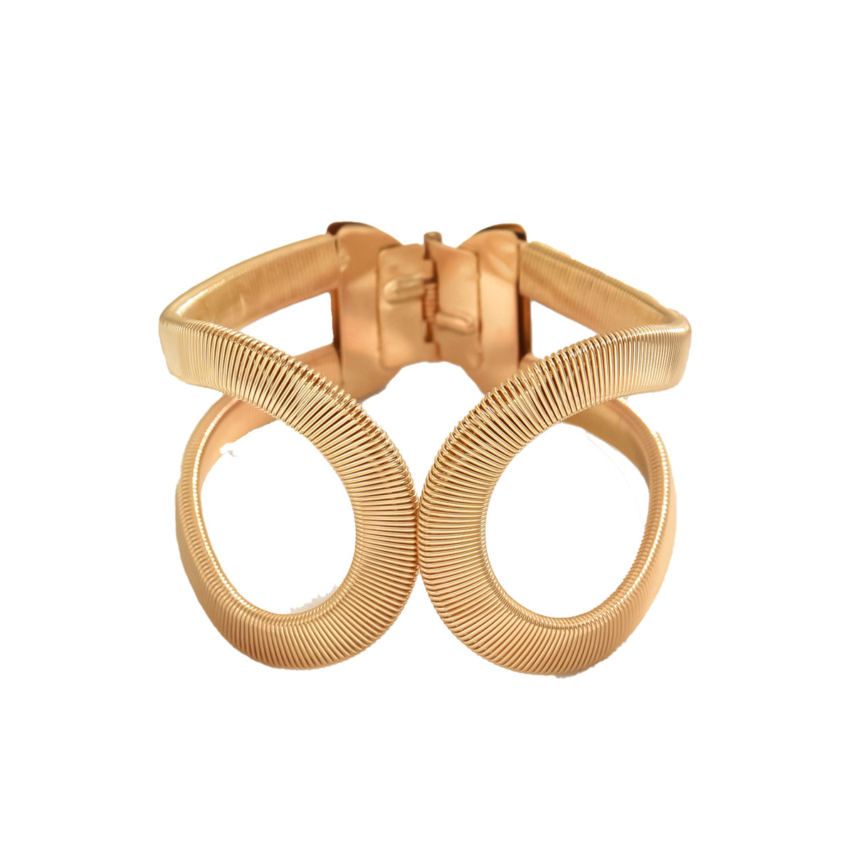 Women’s Gold-Tone Interlocking Loop Cuff Bracelet, Textured Wide Statement Bangle Jewelry - Image 2