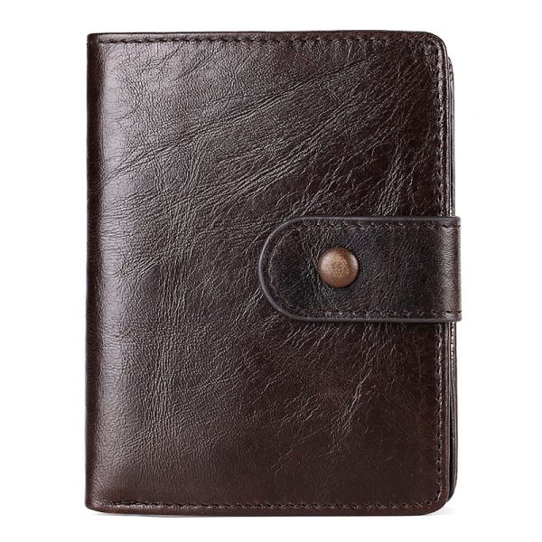 Men’s Retro Cowhide Leather Wallet with Card Slots and Zip Compartment
