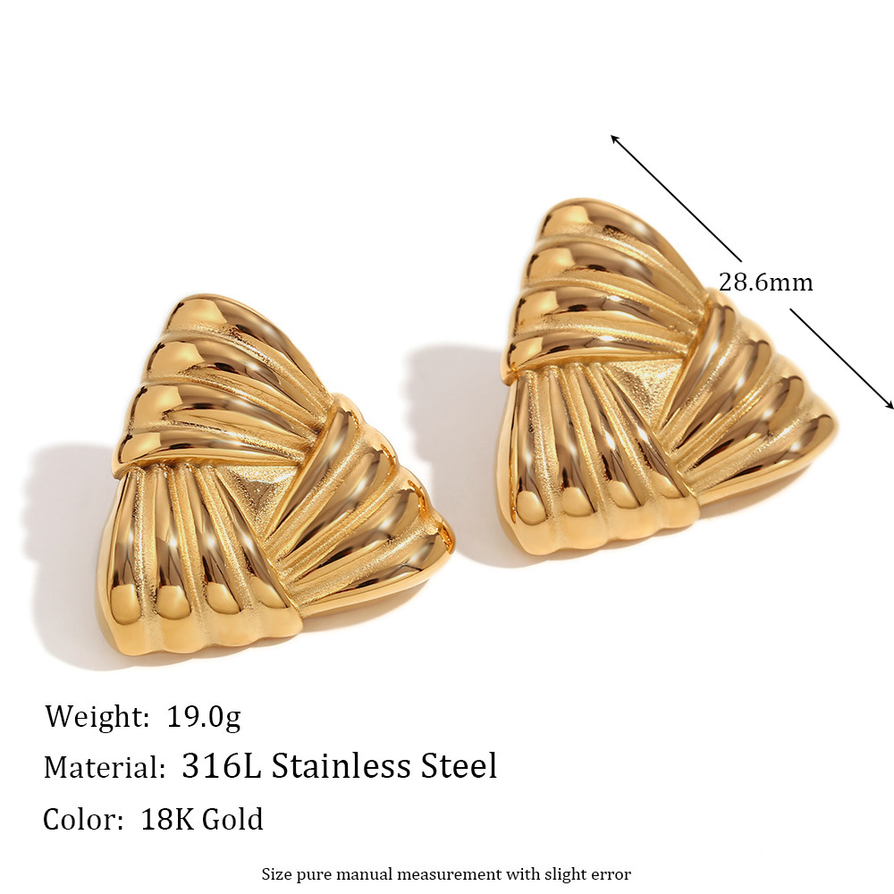 18K Gold Triangular Stud Earrings - Image 7