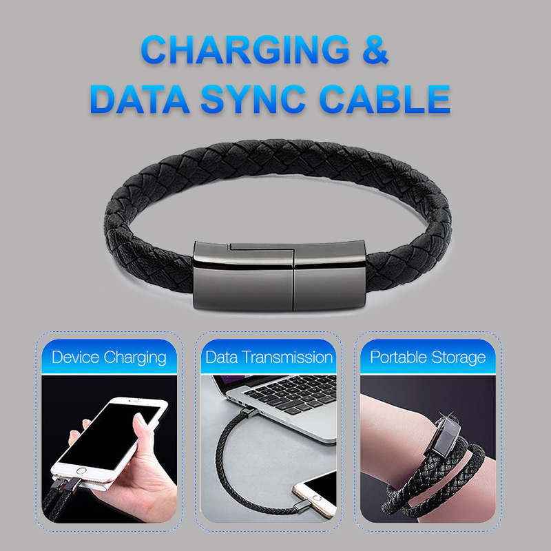 Leather Bracelet USB Charging Cable