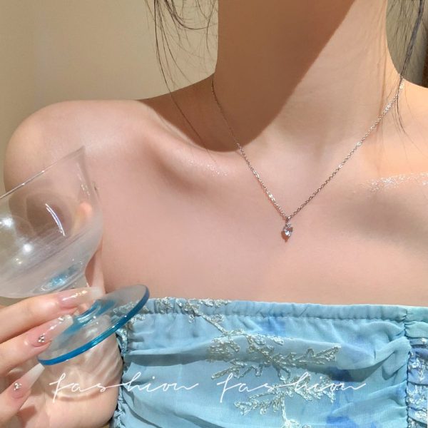 Women’s Blue Heart Water-Drop Pendant Necklace