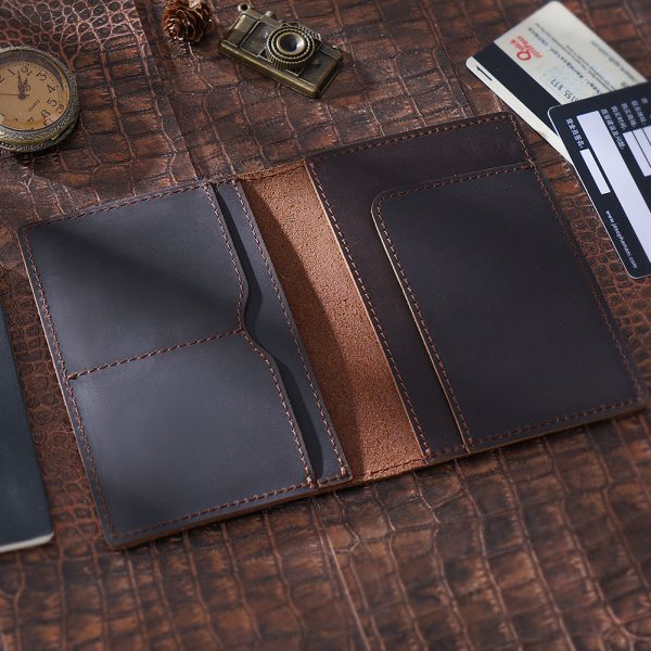 Handmade Cowhide Leather Passport Holder with Card Pockets