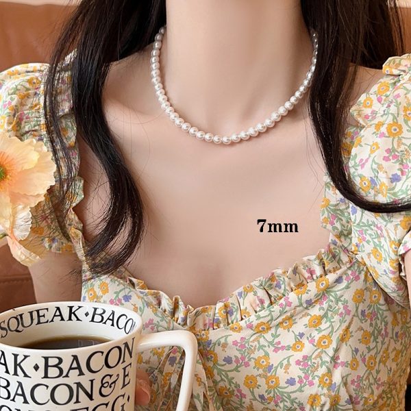 Faux Pearl Choker Necklace for Women with Adjustable Chain, 3–7mm Beads