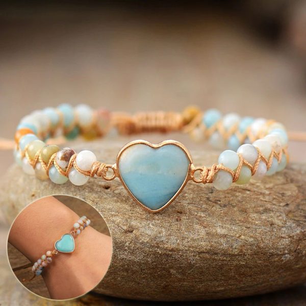 Heart Charm Braided Agate Bracelet
